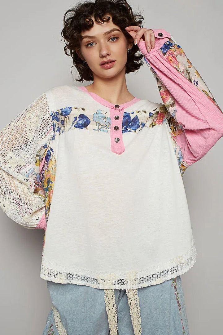 POL Floral Patchwork Blouse - Maka Boho