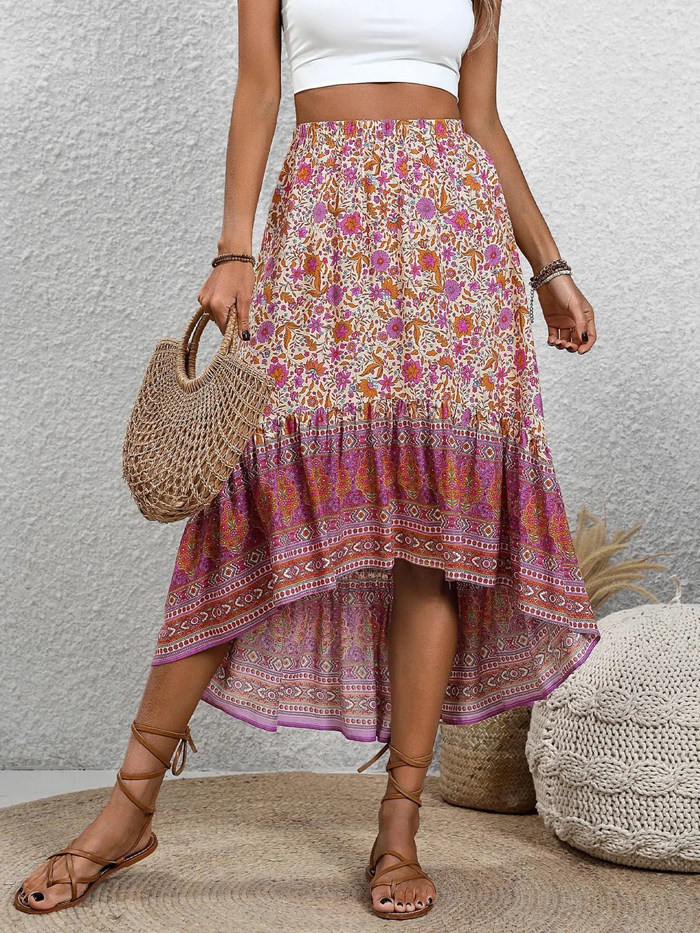 Perfee High - Low Elastic Waist Skirt - Maka Boho