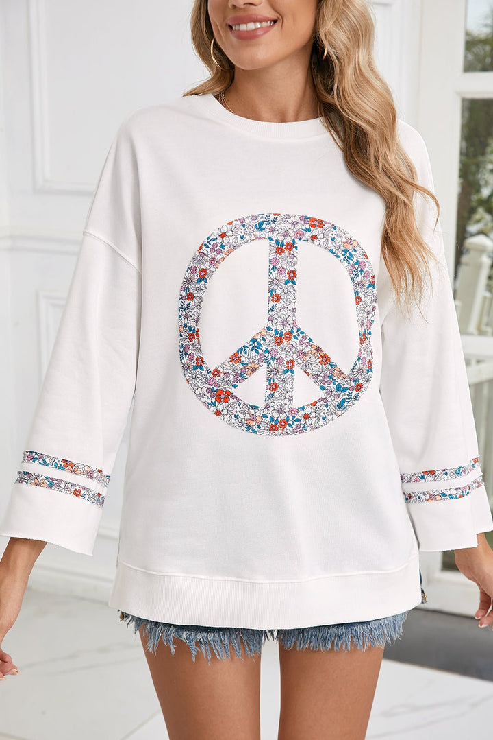 Jet Stream Floral Peace Sign Drop Shoulder Top - Maka Boho