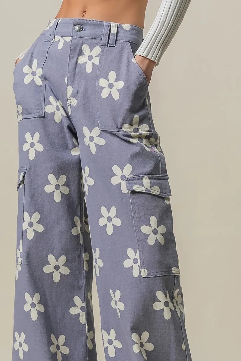 BiBi Flower Printed Side Pocket Wide Pants - Maka Boho