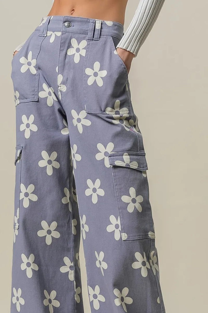 BiBi Flower Printed Side Pocket Wide Pants - Maka Boho