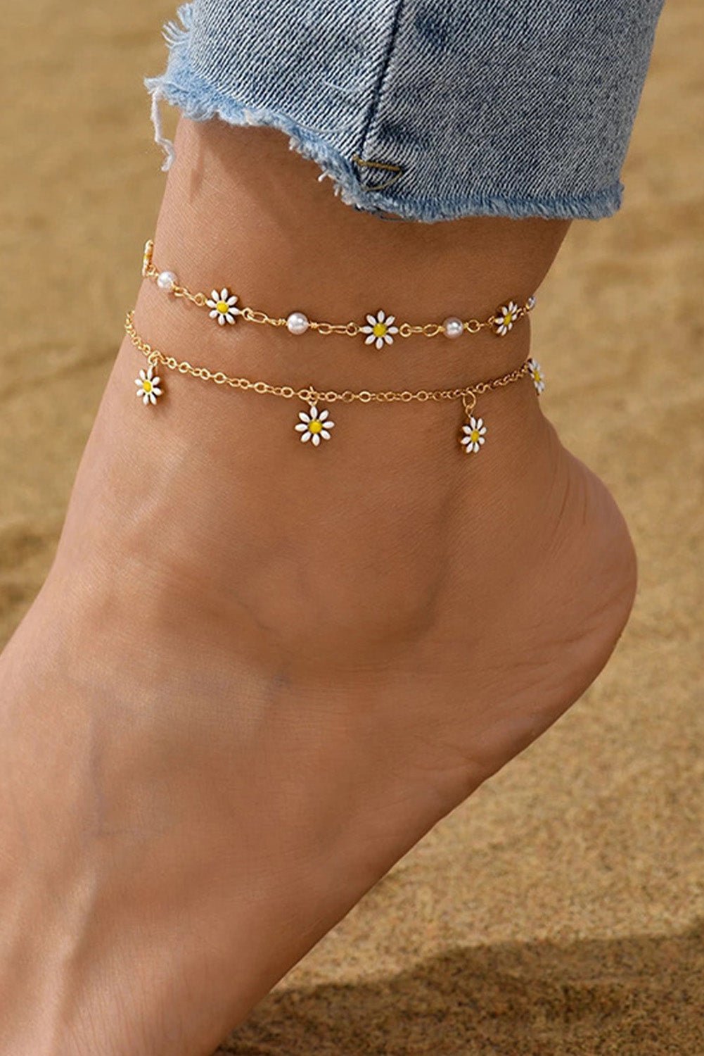 Gold Daisy Chain Anklet - Maka Boho