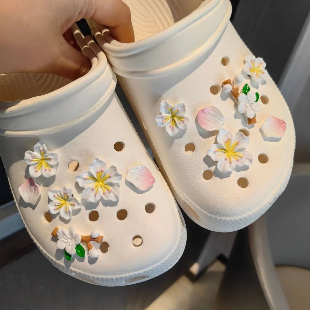3D Cherry Flowers Set Shoe Charms Clogs Accessoriess DIY Slide Sandals Garden Shoe Decor Buckle Beach Bag Pins Girls Women Gifts - Maka Boho