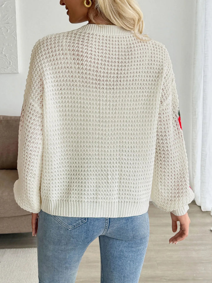 Strawberry Pattern V - Neck Button - Up Cardigan - Maka Boho