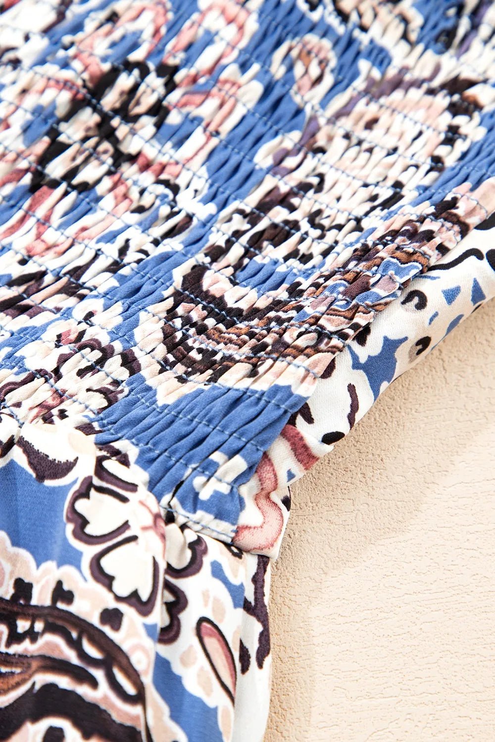 Paisley Print Twist Detail Smocked Back Spaghetti Straps Dress - Maka Boho