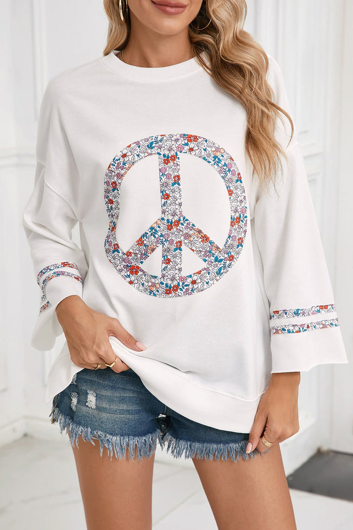 Jet Stream Floral Peace Sign Drop Shoulder Top - Maka Boho