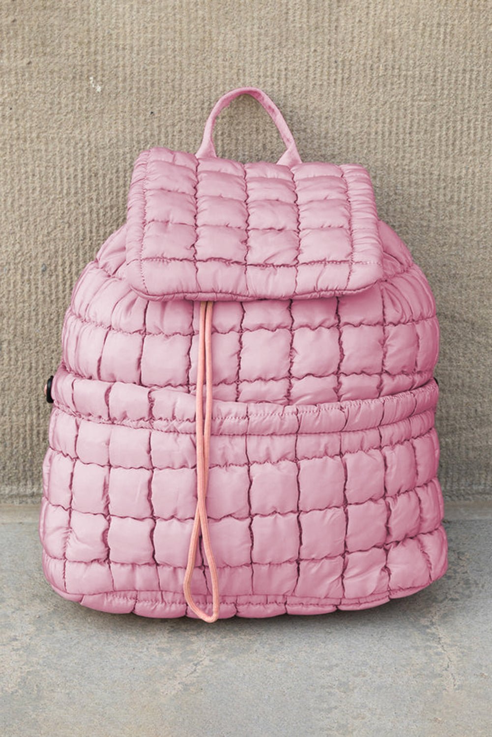 Pink Solid Flapped Quilted Puffer Backpack - Maka Boho
