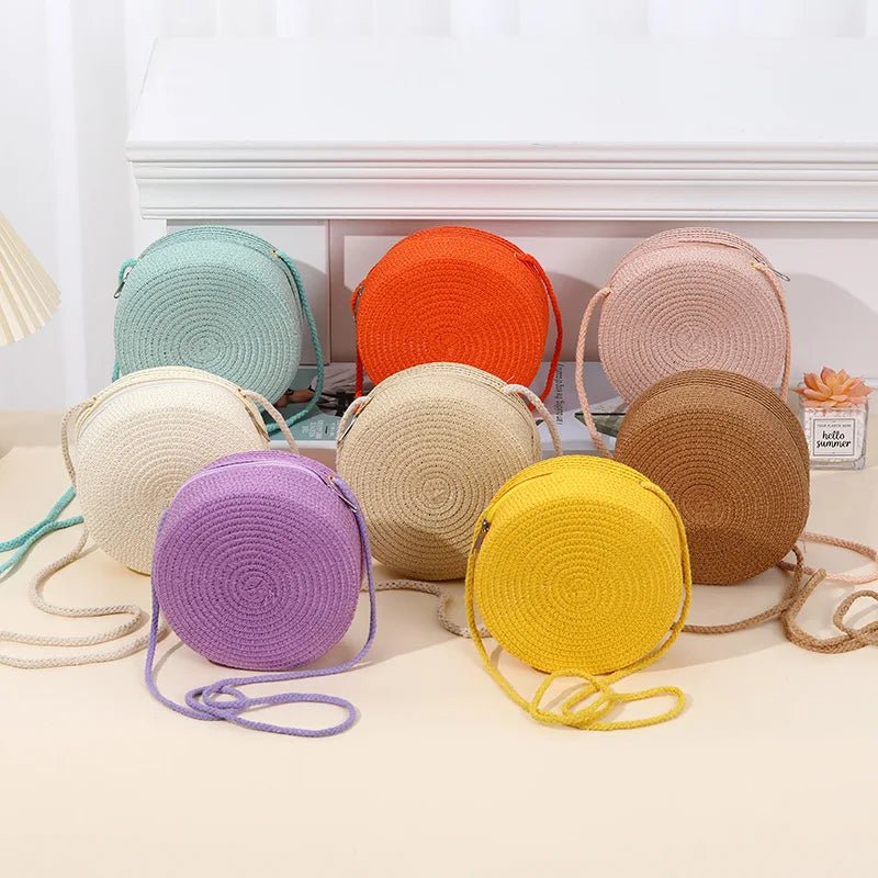 Summer Round Straw Bag For Women Woven Handmade Shoulder Bag New Travel Rattan Beach Bag Casual Style Crossbody Bag Handbag Purs - Maka Boho