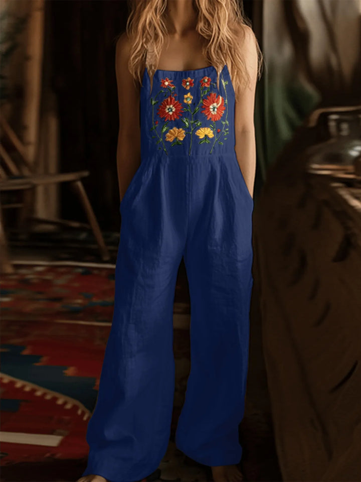 Floral Embroidered Wide Leg Jumpsuit - Maka Boho