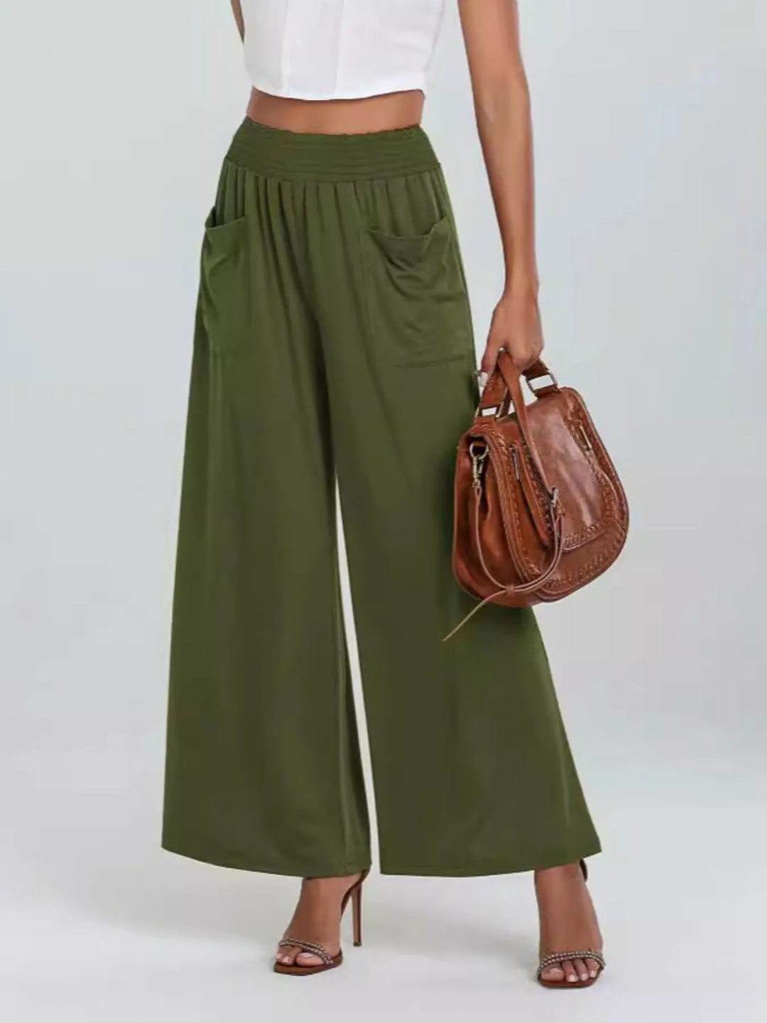High - Waisted Wide Leg Pants with Pockets - Maka Boho