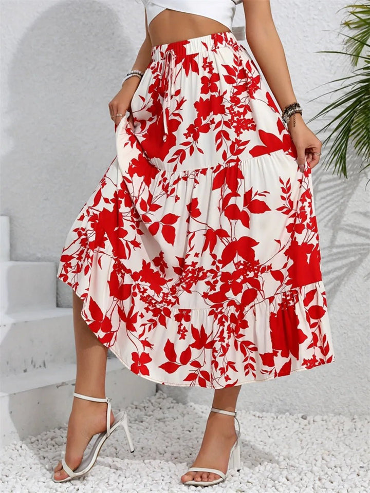 Ruffled Hem Printed Midi Skirt - Maka Boho
