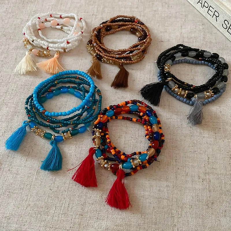 Tassel Rice Bead Bracelet - Maka Boho