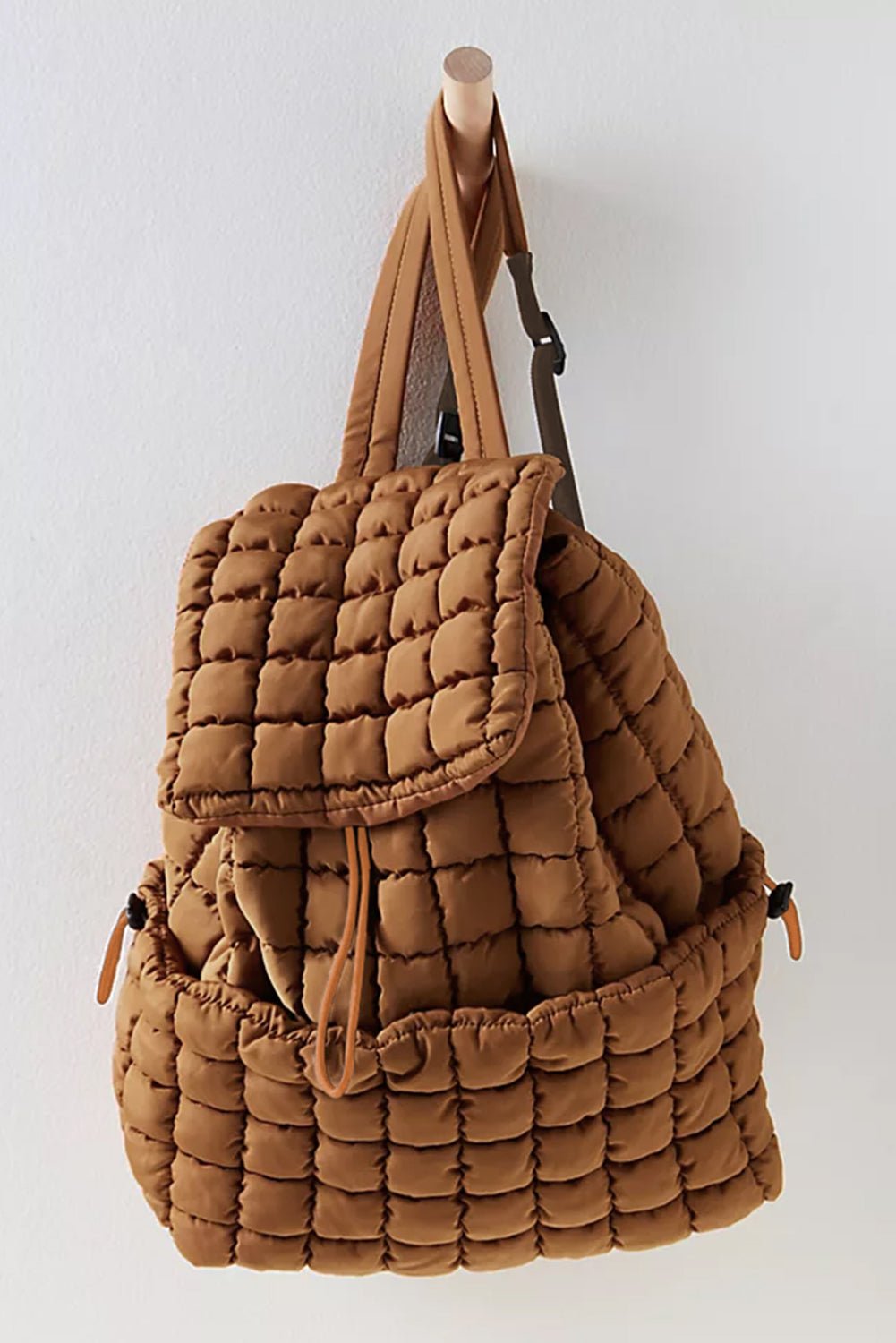 Pink Solid Flapped Quilted Puffer Backpack - Maka Boho
