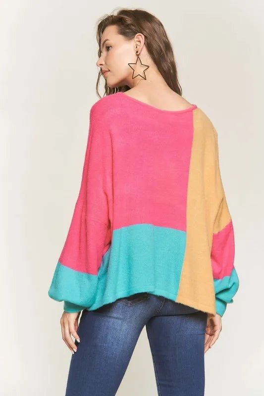 ADORA Loose Fit Colorblock Sweater - Maka Boho