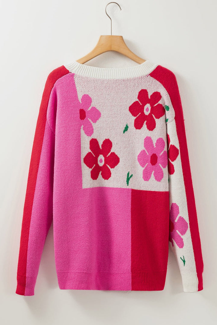 Rose Color Block Sweater - Maka Boho