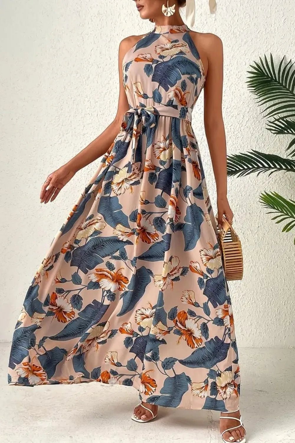 Tied Floral Sleeveless Dress - Maka Boho
