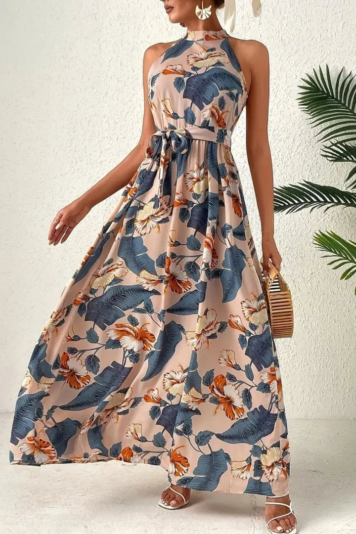 Tied Floral Sleeveless Dress - Maka Boho