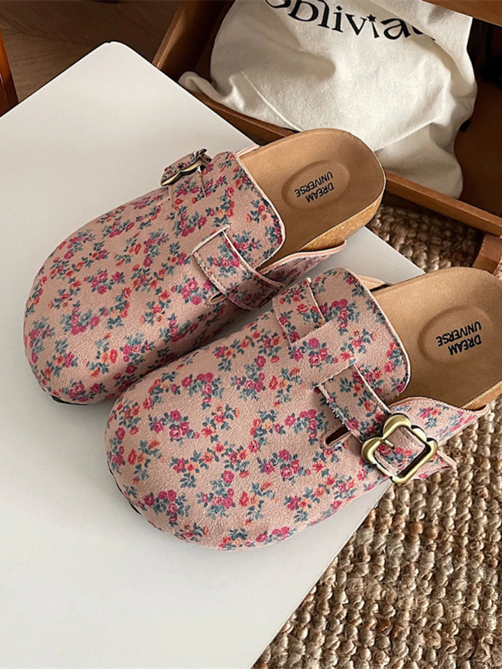 Floral Pattern Round Toe Slip - Ons - Maka Boho