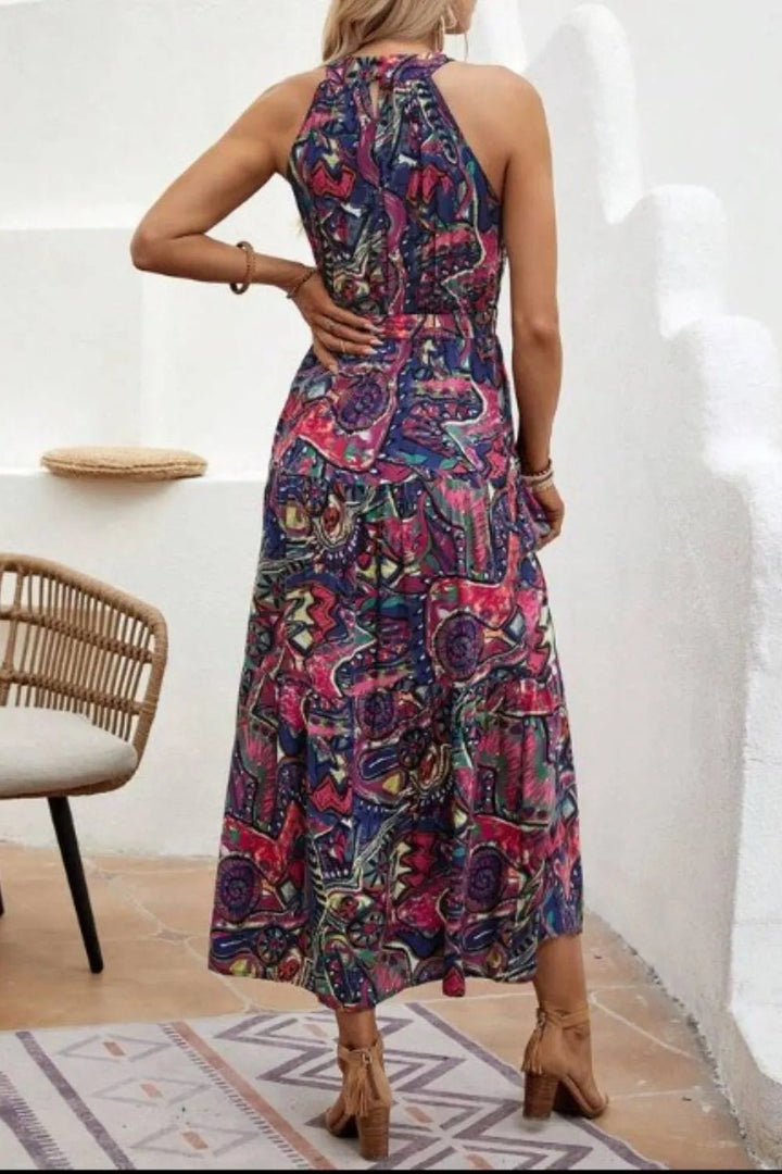 Tied Floral Sleeveless Dress - Maka Boho
