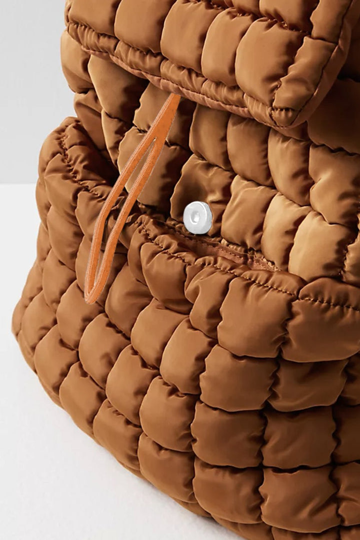 Pink Solid Flapped Quilted Puffer Backpack - Maka Boho