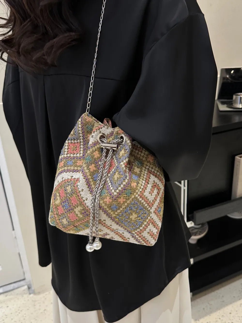 Printed Chain Bucket Bag - Maka Boho