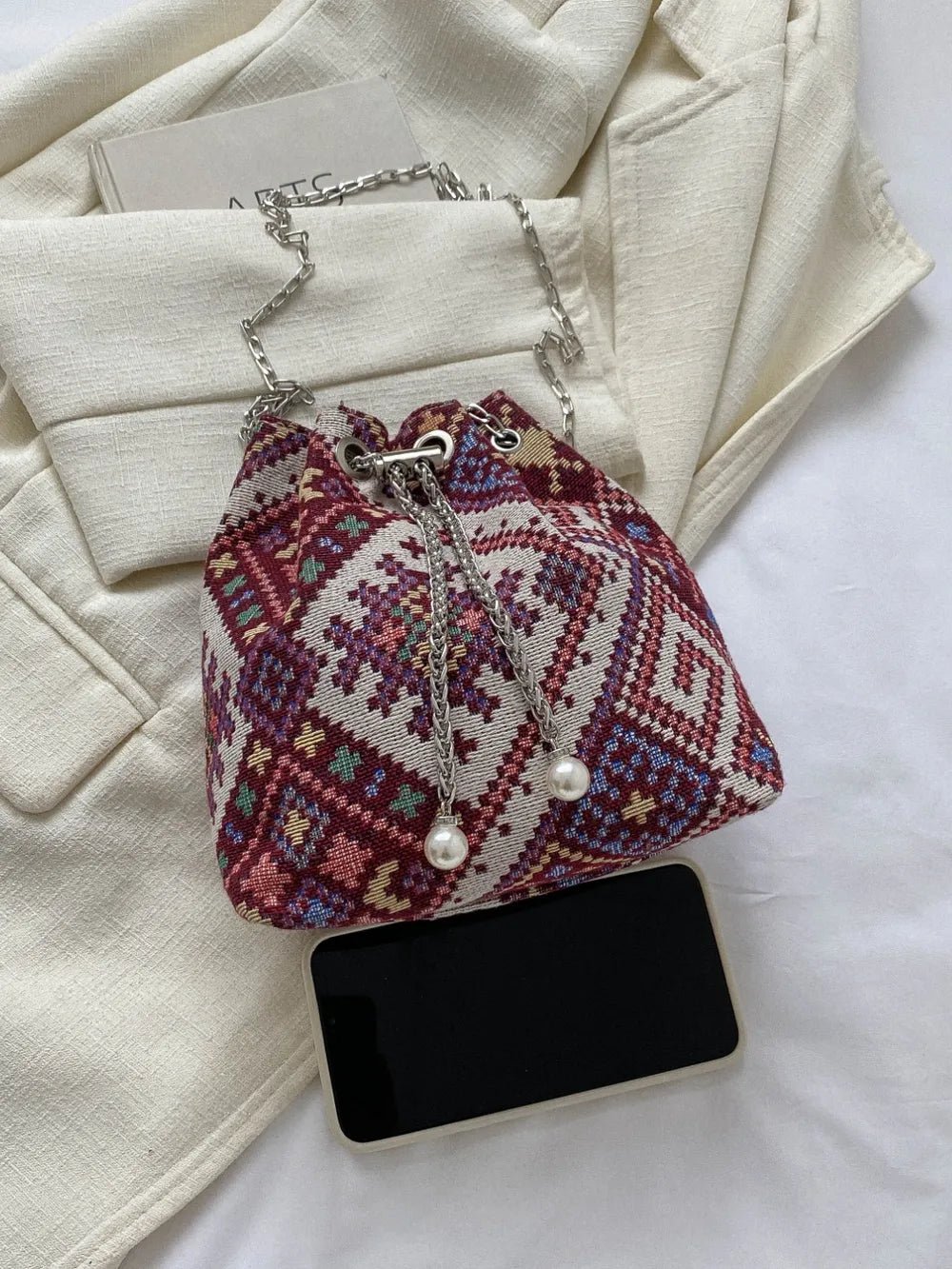 Printed Chain Bucket Bag - Maka Boho