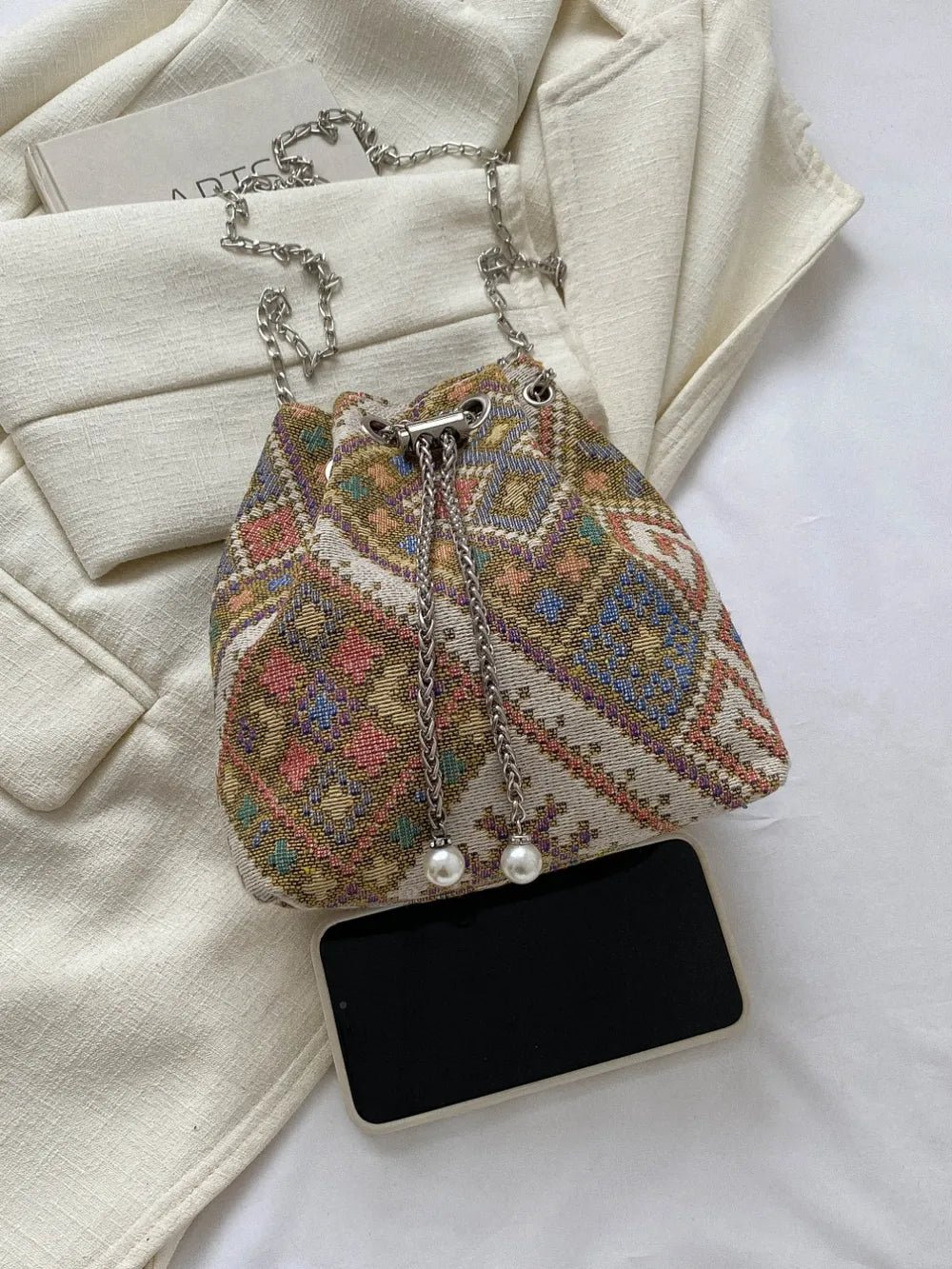 Printed Chain Bucket Bag - Maka Boho