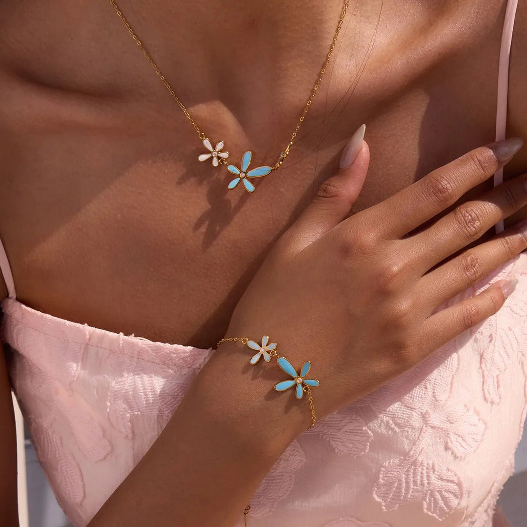 Resin Flower Necklace and Bracelet Jewelry Set - Maka Boho