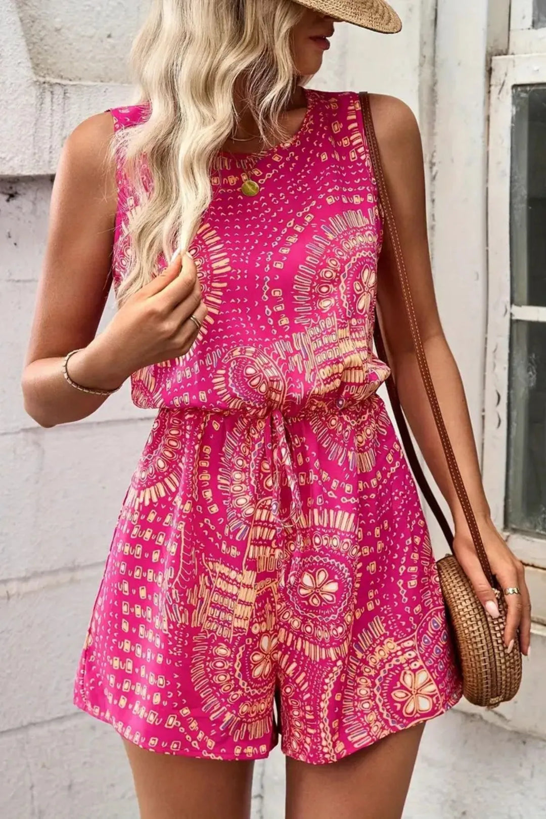 Boho Floral Print Sleeveless Summer Romper - Maka Boho