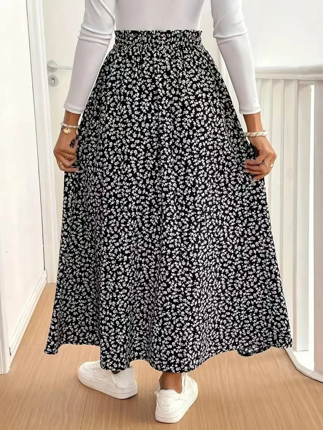 Floral Split Elastic Waist Maxi Skirt - Maka Boho