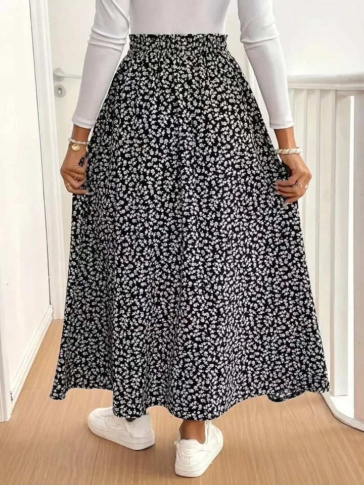 Floral Split Elastic Waist Maxi Skirt - Maka Boho