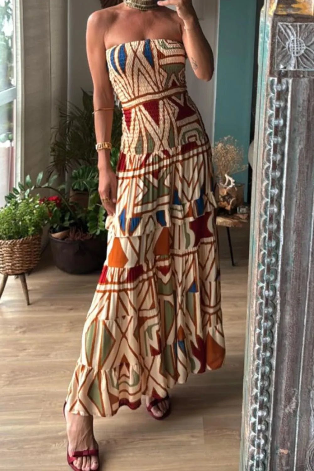 Smocked Printed Tube Dress - Maka Boho
