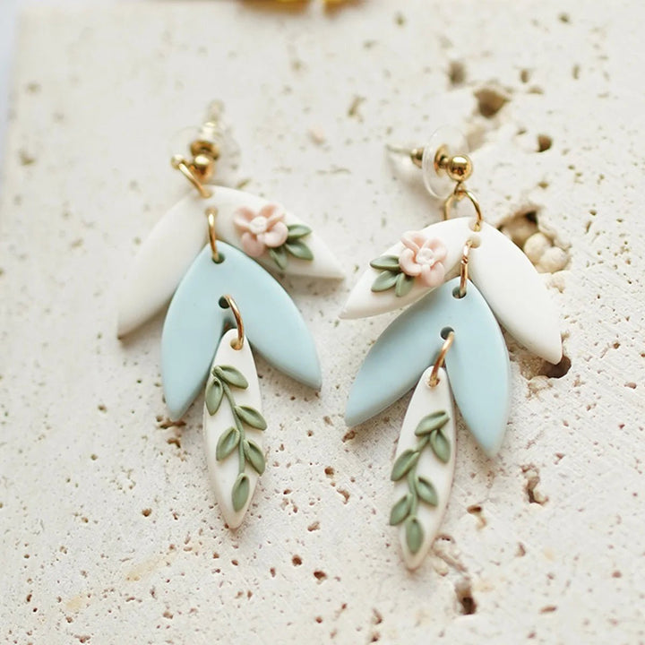 Trendy Floral Multi Shapes Dangle Floral Leaf Layers Spring Summer Mother's Day Polymer Clay Earrings Women's Accessories Gifts - Maka Boho