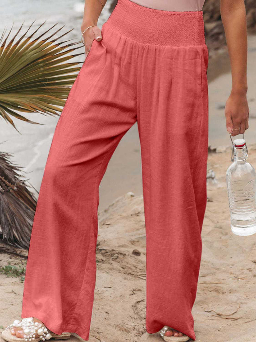 Full Size Smocked Waist Wide Leg Pants - Maka Boho
