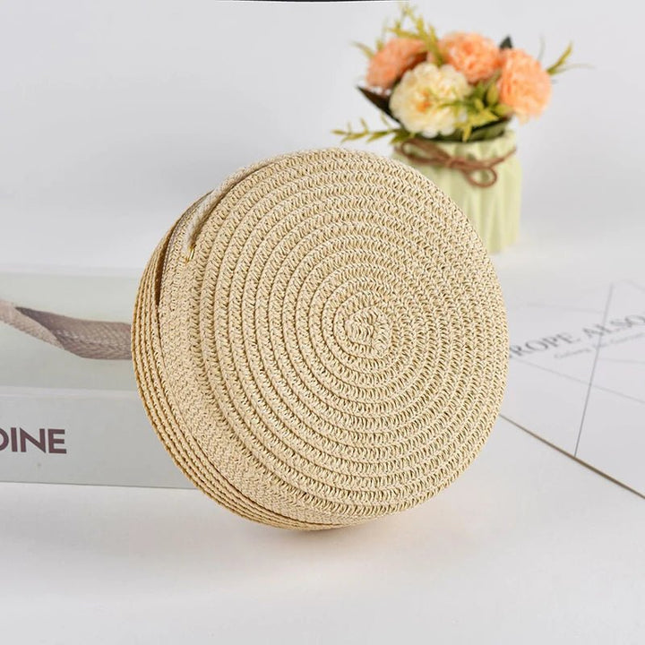 Summer Round Straw Bag For Women Woven Handmade Shoulder Bag New Travel Rattan Beach Bag Casual Style Crossbody Bag Handbag Purs - Maka Boho