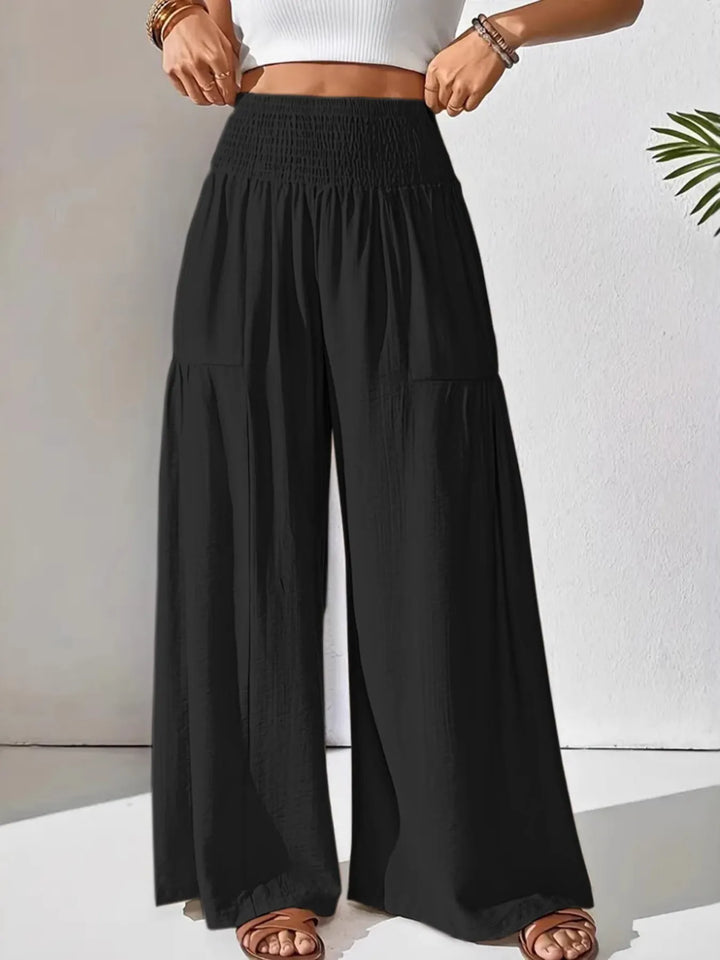 Smocked Waist Wide Leg Pants - Maka Boho