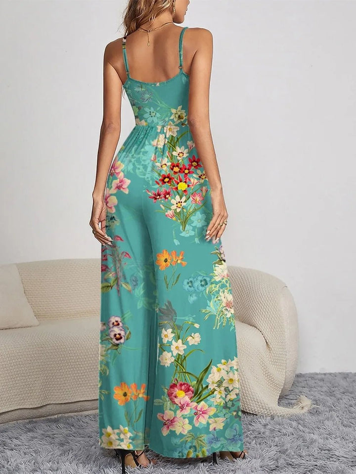FAM - FAM Decorative Button Spaghetti Strap Wide Leg Jumpsuit - Maka Boho