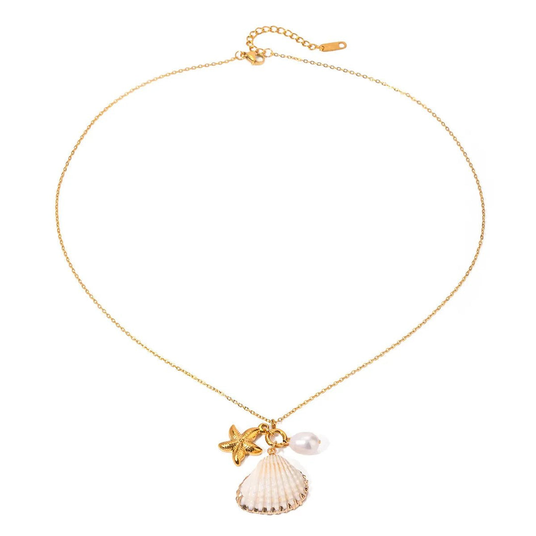 18K Gold - Plated Synthetic Pearl Shell Necklace - Maka Boho