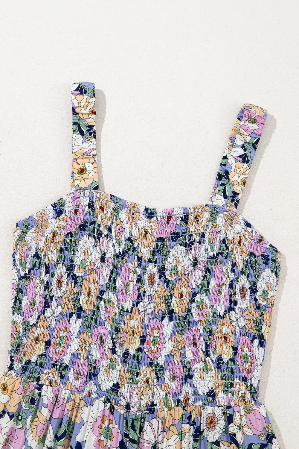 Floral Print Smocked High Waist Square Neck Jumpsuit - Maka Boho