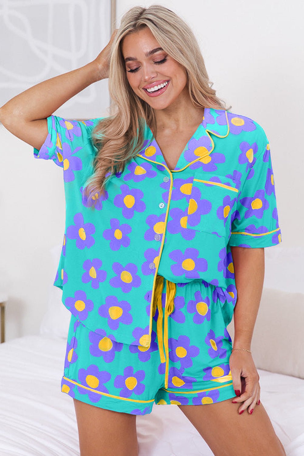 Pink Flower Pajama Set - Maka Boho