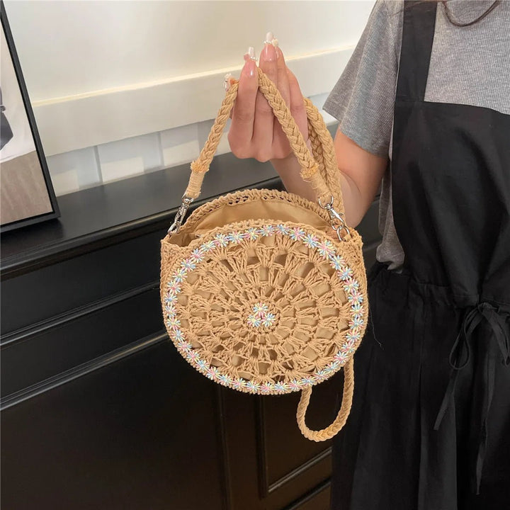 Handmade Round Crochet Straw Handbag - Maka Boho