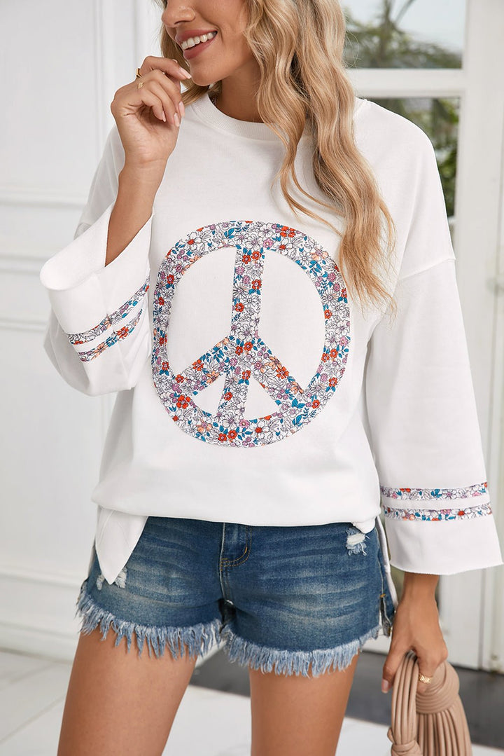 Jet Stream Floral Peace Sign Drop Shoulder Top - Maka Boho
