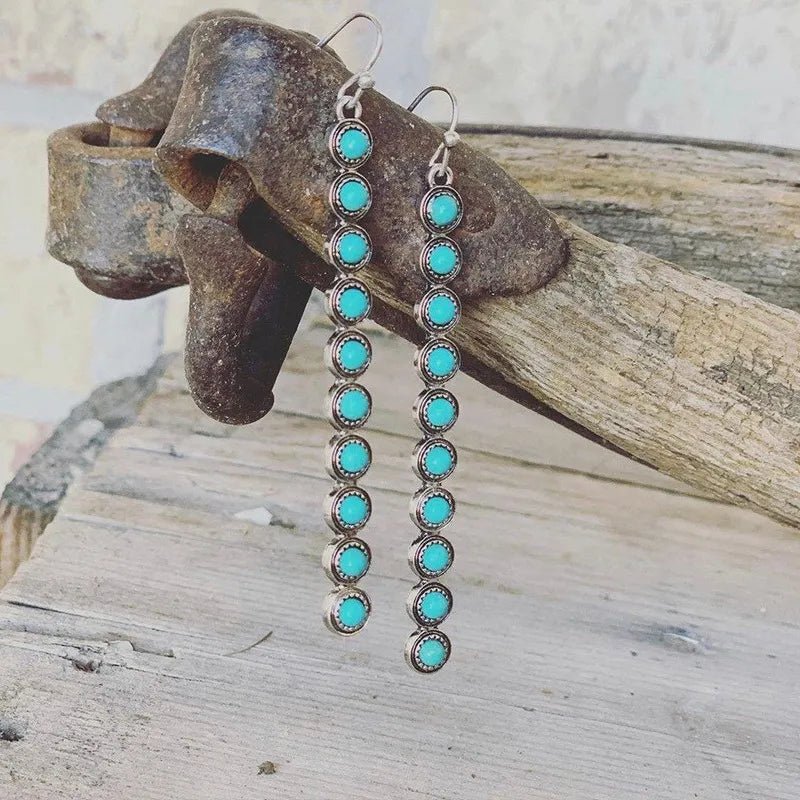 Artificial Turquoise Alloy Bar Earrings - Maka Boho