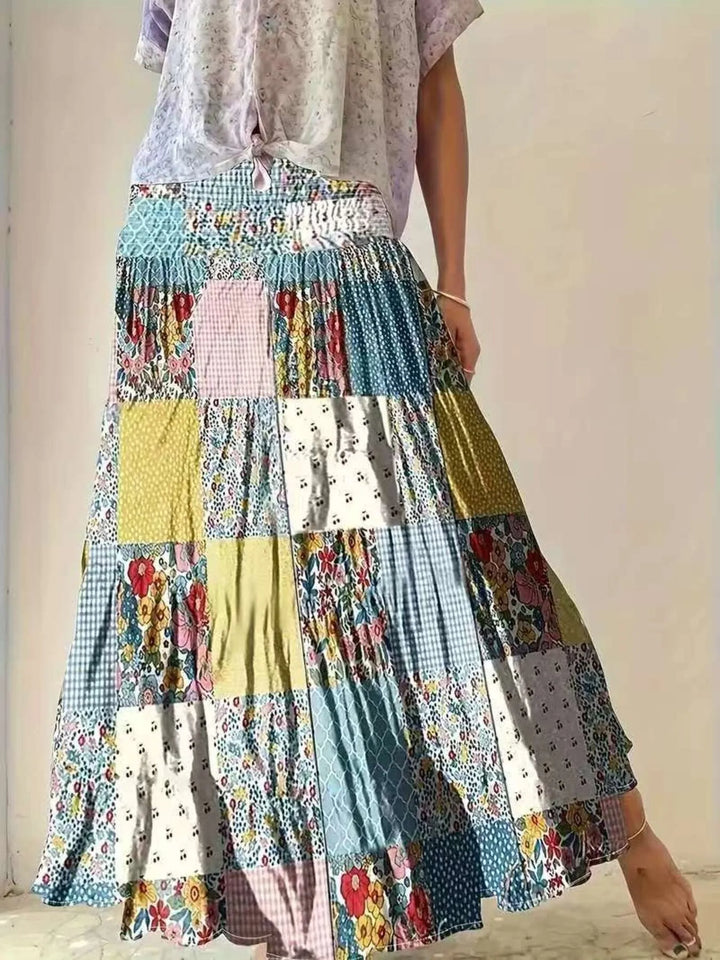 Smocked Waist Printed Maxi Skirt - Maka Boho