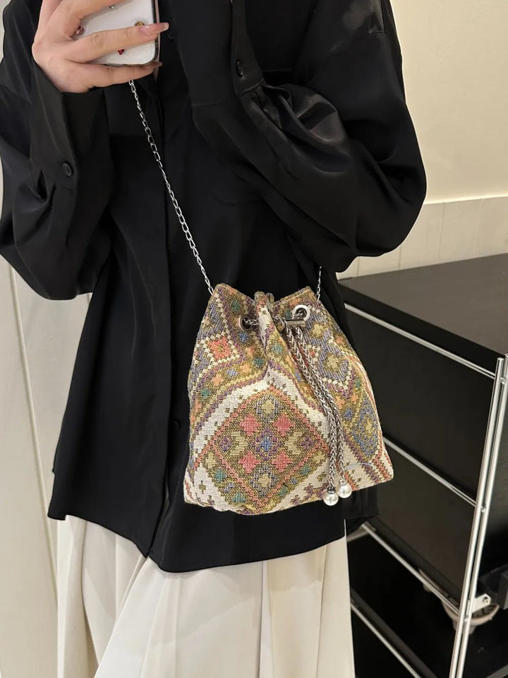 Printed Chain Bucket Bag - Maka Boho