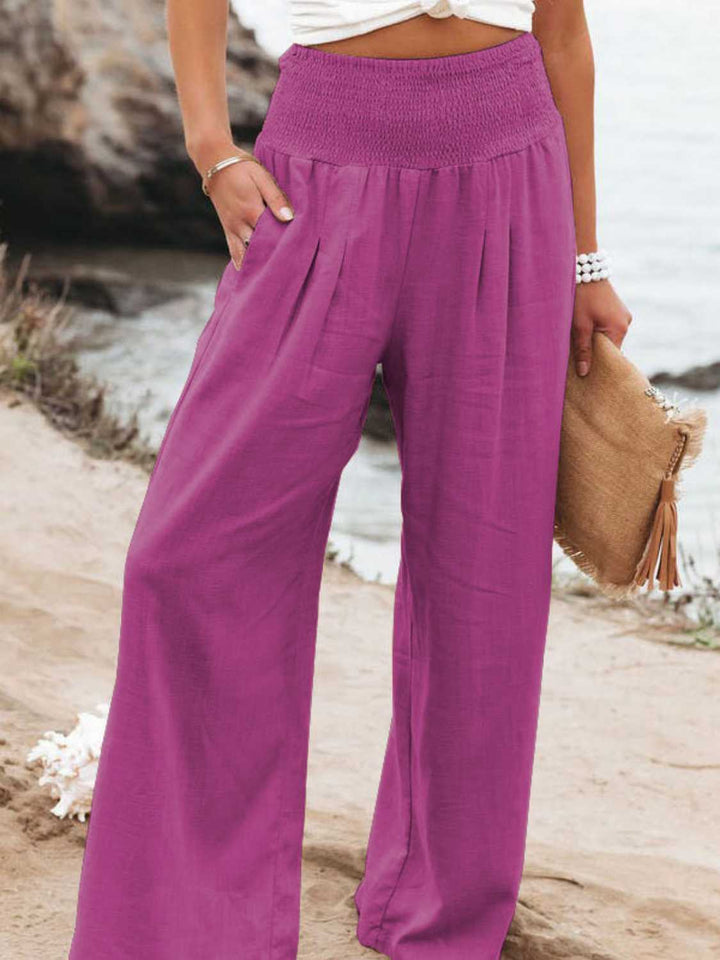 Full Size Smocked Waist Wide Leg Pants - Maka Boho
