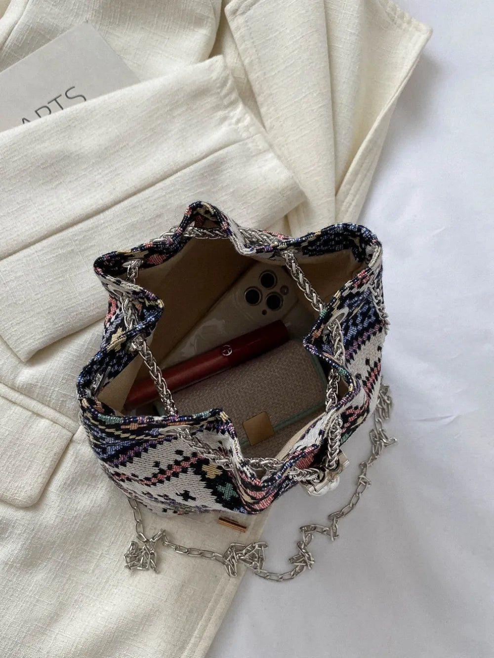 Printed Chain Bucket Bag - Maka Boho
