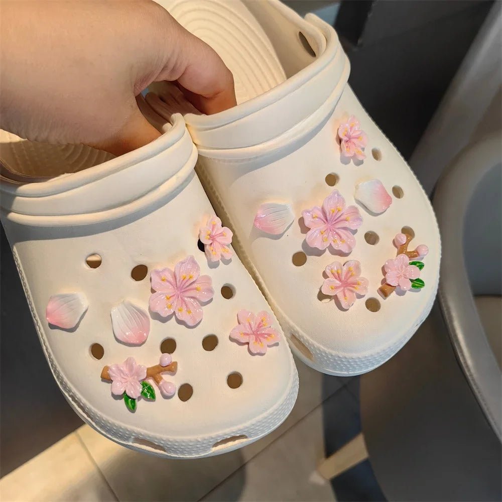 3D Cherry Flowers Set Shoe Charms Clogs Accessoriess DIY Slide Sandals Garden Shoe Decor Buckle Beach Bag Pins Girls Women Gifts - Maka Boho