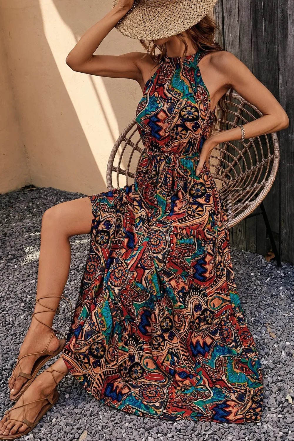 Tied Floral Sleeveless Dress - Maka Boho
