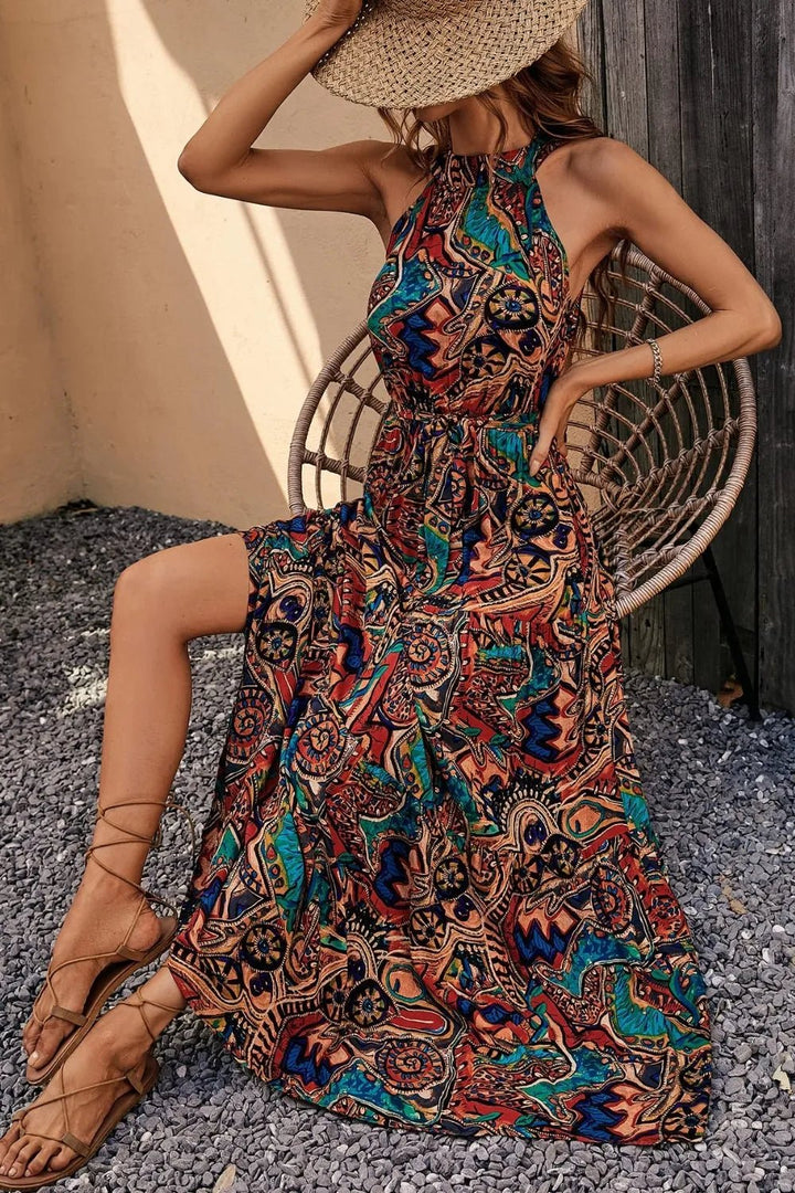 Tied Floral Sleeveless Dress - Maka Boho